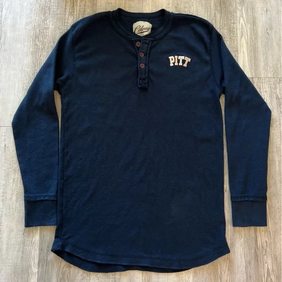 PITT Panthers Navy Blue Thermal Waffle Knit Henley Long Sleeve Shirt XXL - Picture 2 of 8